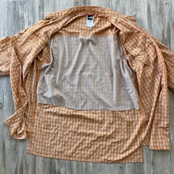 The North Face VaporWick Plaid Button Up Shirt Orange Small Long Sleeve Roll Tab - Picture 3 of 12